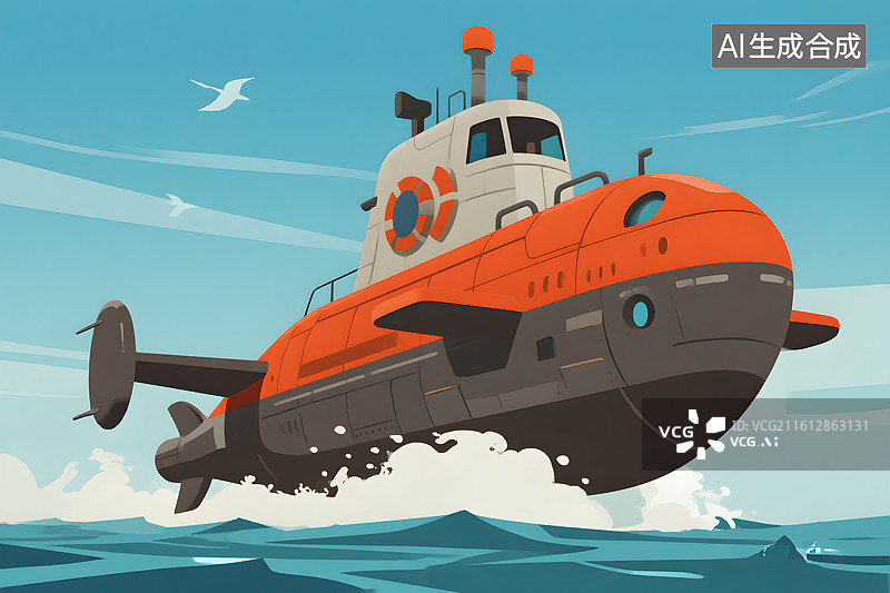 【AI数字艺术】深海蓝色潜艇巡航图片素材