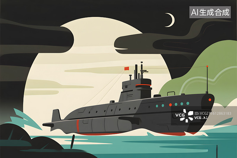 【AI数字艺术】深海蓝色潜艇巡航图片素材