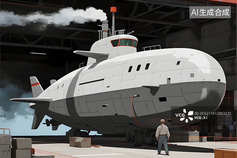 【AI数字艺术】深海蓝色潜艇巡航图片素材