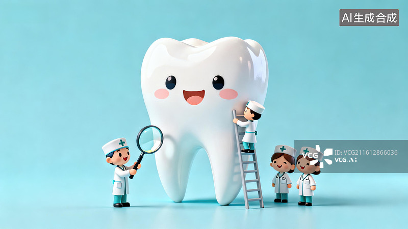 【AI数字艺术】卡通牙医检查大牙齿图片素材