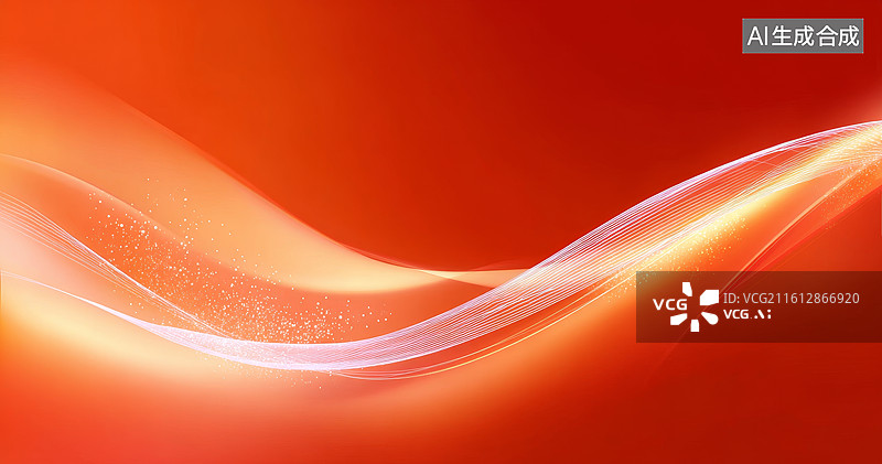 【AI数字艺术】橙色渐变背景上的流动光带与闪烁粒子图片素材