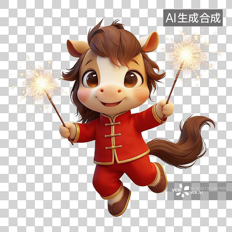 【AI数字艺术】3D卡通春节喜庆马—放烟花图片素材