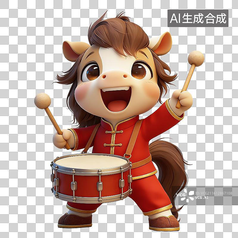 【AI数字艺术】3D卡通春节喜庆马—开工大吉图片素材