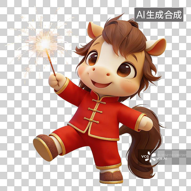 【AI数字艺术】3D卡通春节喜庆马—放烟花图片素材