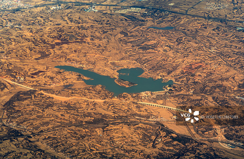 中国山西晋中蔡庄水库航拍图图片素材