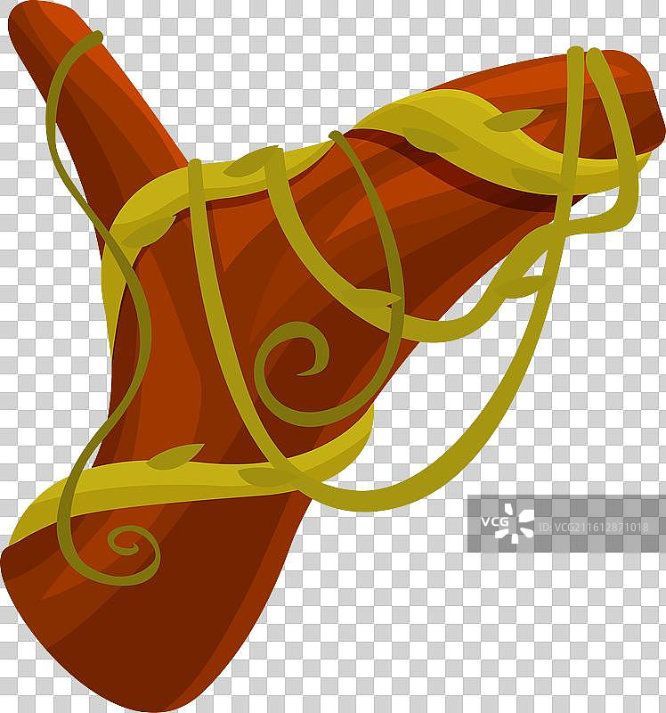 装饰有金色藤蔓的木制回旋镖图片素材