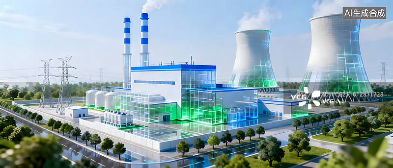 【AI数字艺术】绿色智能发电厂全景现代化环保能源设施图片素材