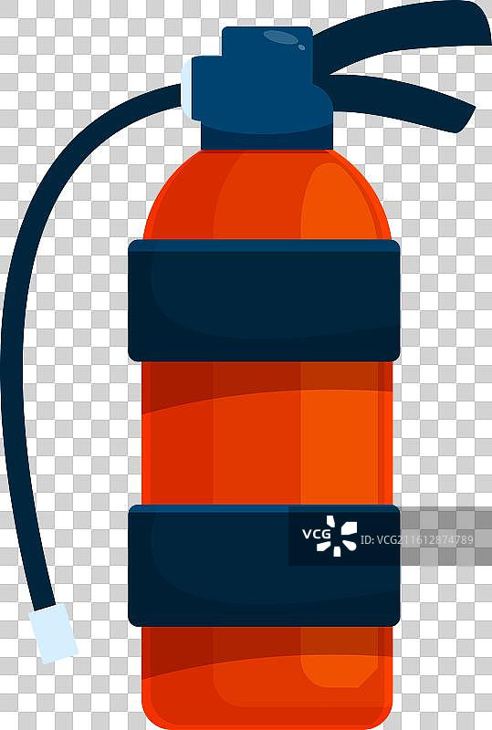 红色的灭火器直立放置，用于安全保障图片素材