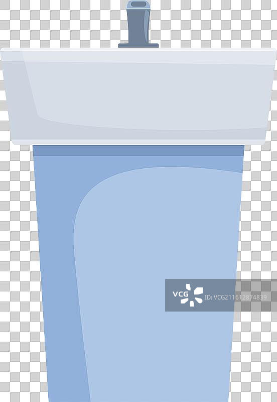 带底座的蓝色浴室水槽，水流其中图片素材