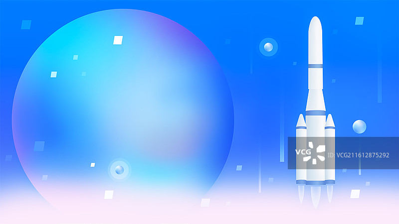 蓝色航天火箭发射宇航员月球视觉插画，中国航天日，航天成就庆典中秋节插画智能手机金融科技元宇宙图片素材