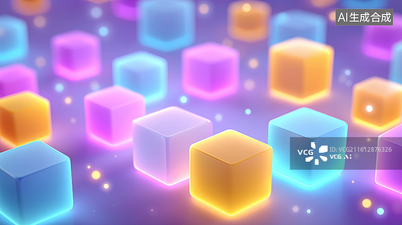 【AI数字艺术】发光彩色方块排列图案图片素材