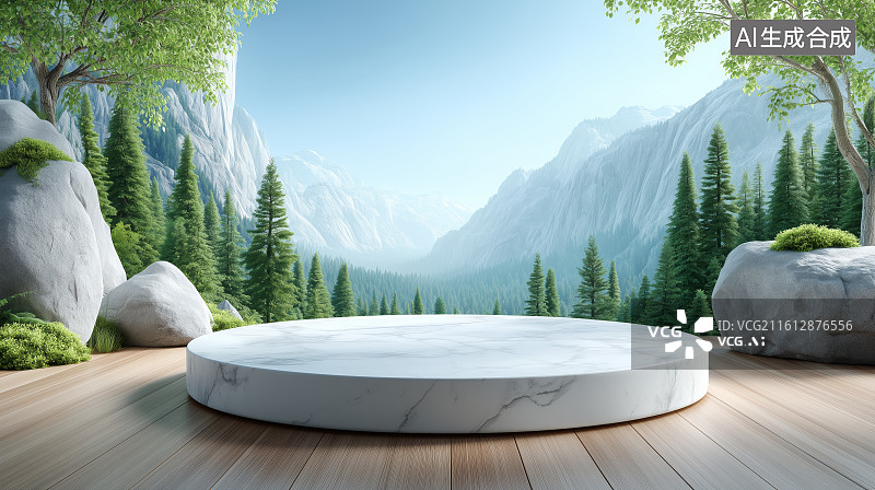 【AI数字艺术】山林景观与大理石地面图片素材