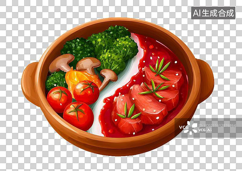 【AI数字艺术】白底背景上一个卡通火锅图片素材