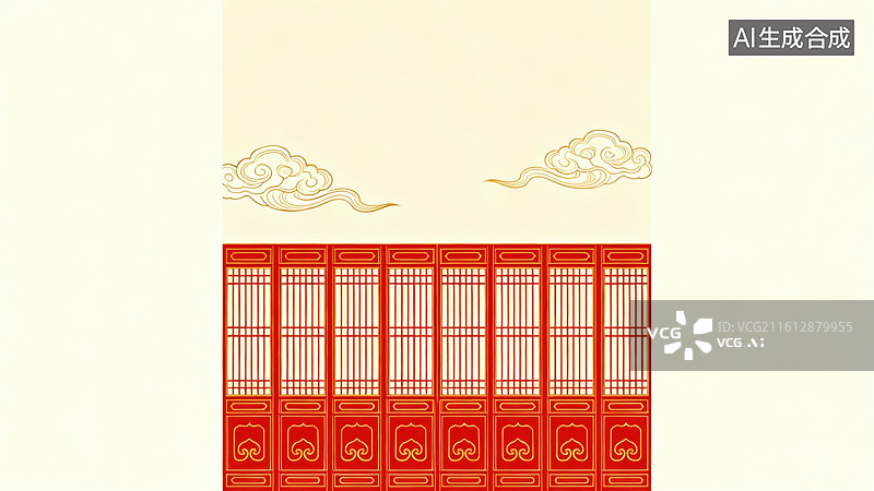 【AI数字艺术】红色窗格与祥云图案图片素材
