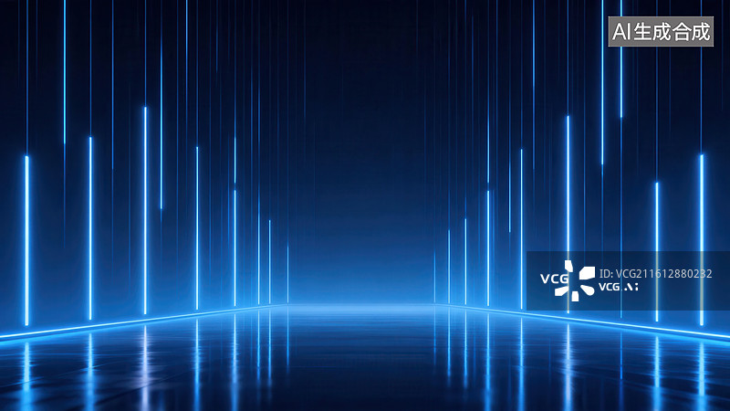 【AI数字艺术】蓝色光柱科技背景图片素材