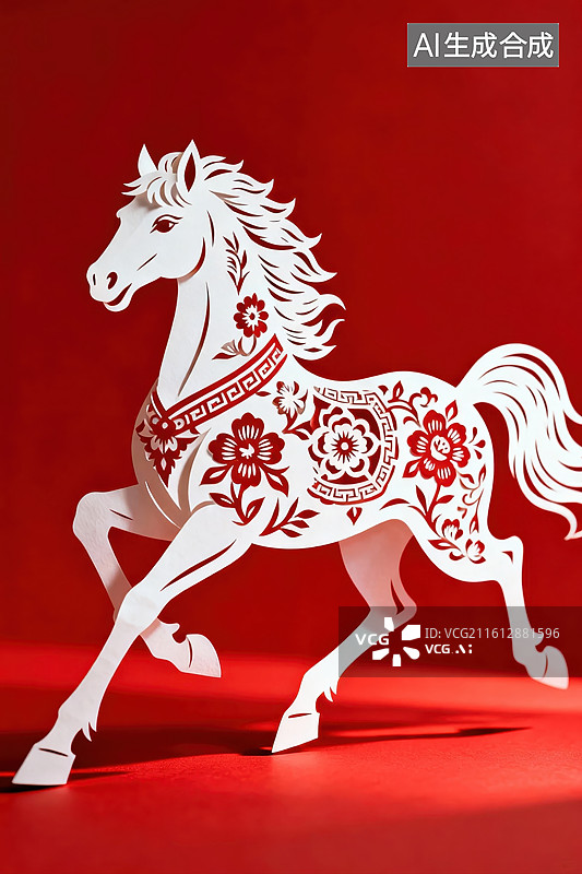 【AI数字艺术】剪纸风格的马形艺术图片素材