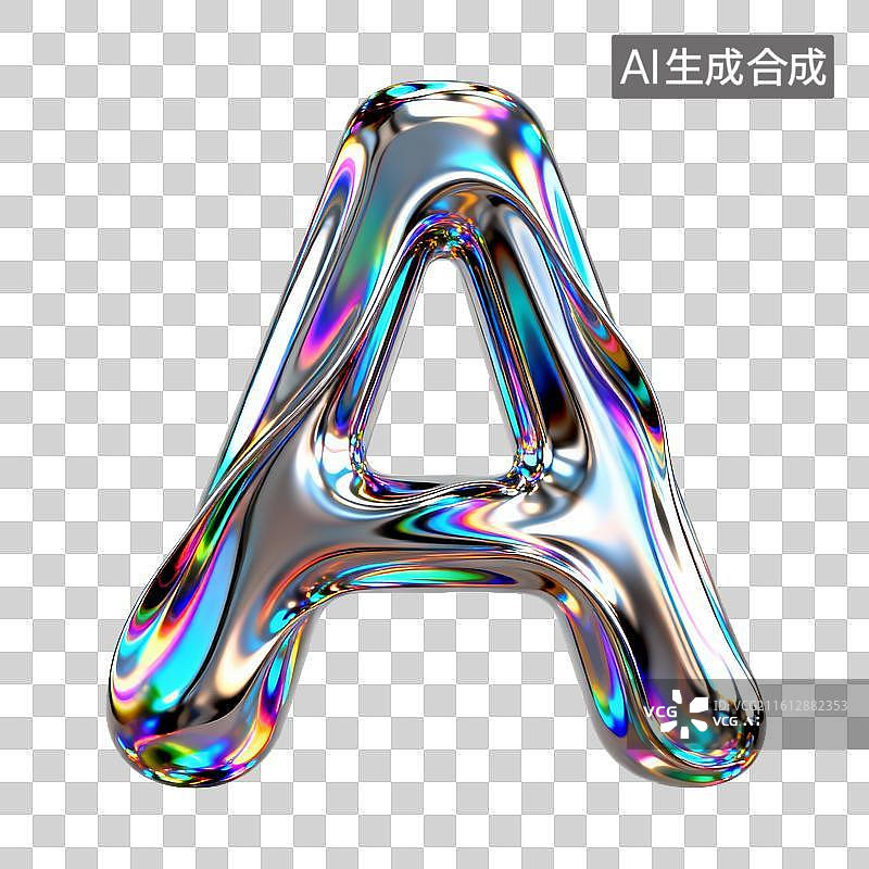 【AI数字艺术】全息彩虹色3D字母A图片素材