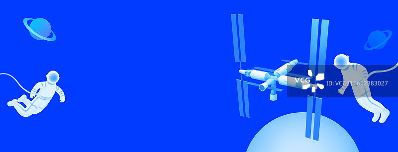 空间站与宇航员插画，空间站组合体与星球与太空，中国航天日世界航天日，航天成就庆典智能科技金融图片素材