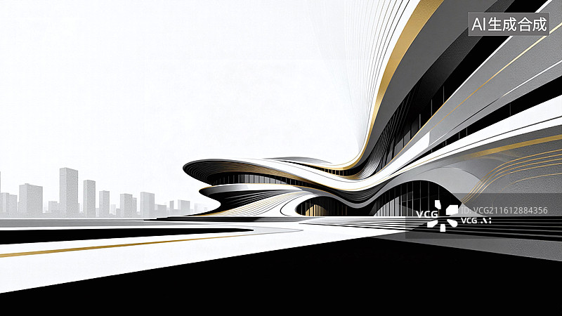 【AI数字艺术】极简主义科技风格建筑，汽车广告背景图图片素材