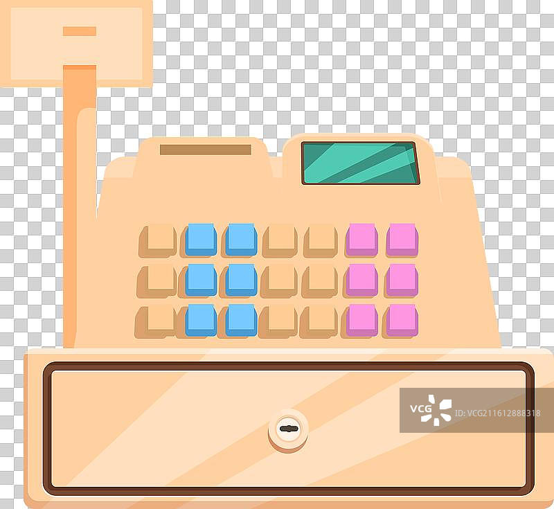 老式收银机，带按钮和显示屏图片素材