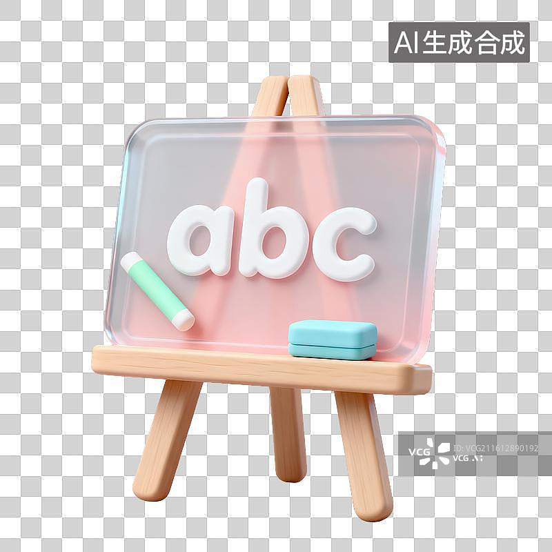【AI数字艺术】3D磨砂玻璃材质教育主题黑板上的英文字母英语教学语文拼音元素图片素材