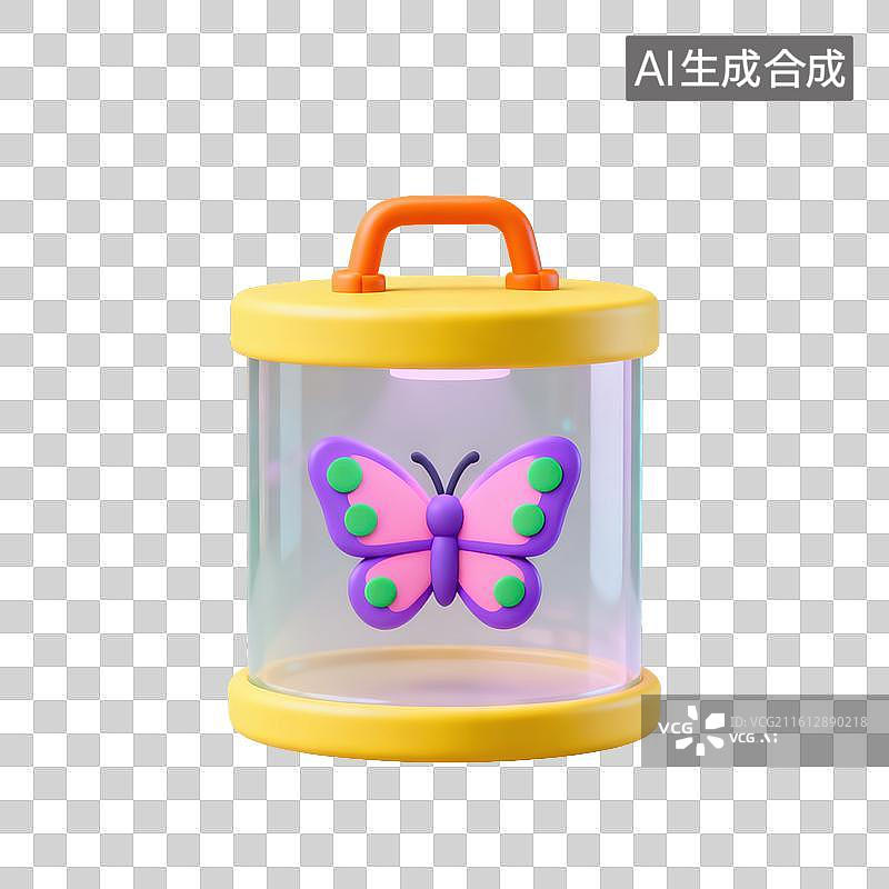 【AI数字艺术】3D磨砂玻璃材质教育主题生物学科学蝴蝶标本盒元素图片素材