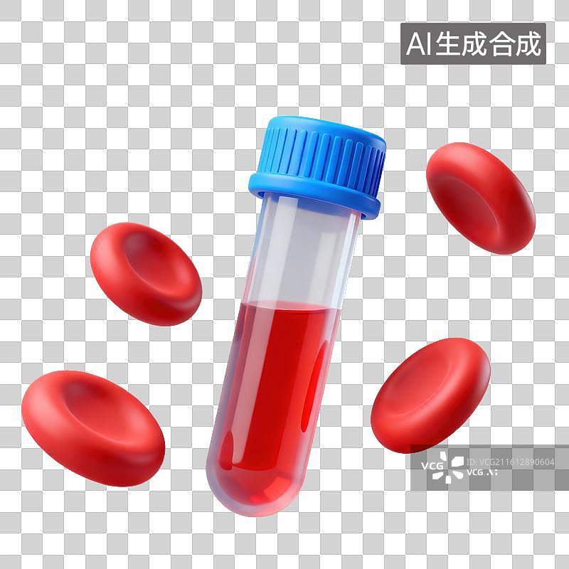 【AI数字艺术】3D磨砂玻璃材质教育主题生物学科学试管血液红细胞元素图片素材