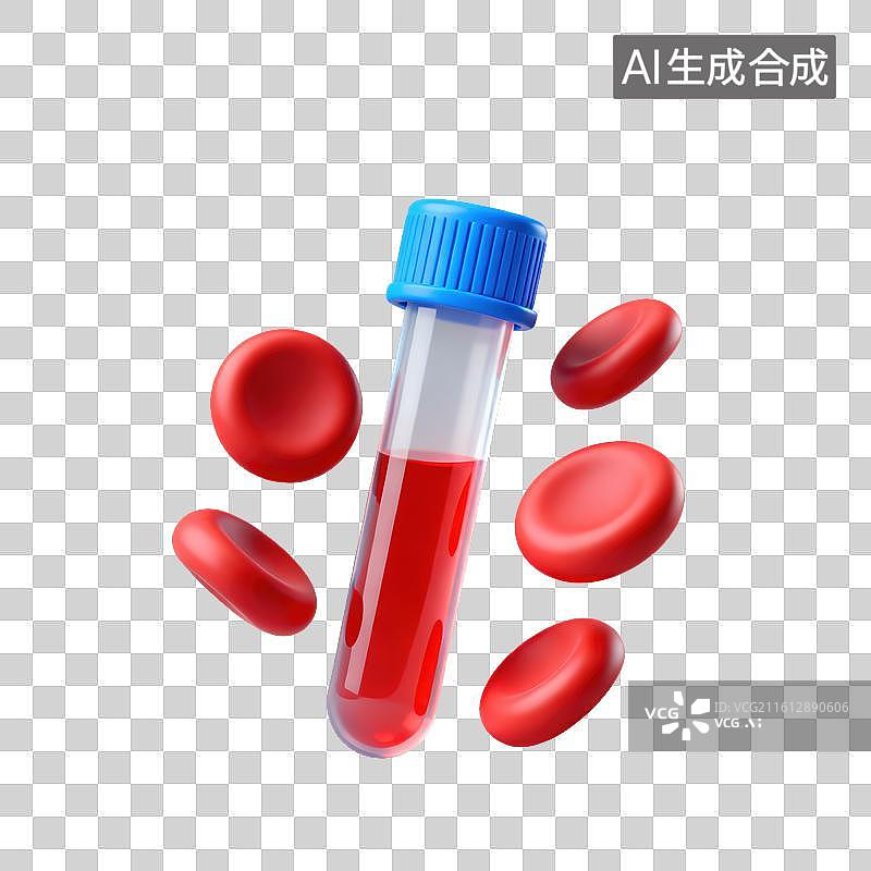 【AI数字艺术】3D磨砂玻璃材质教育主题生物学科学试管血液红细胞元素图片素材