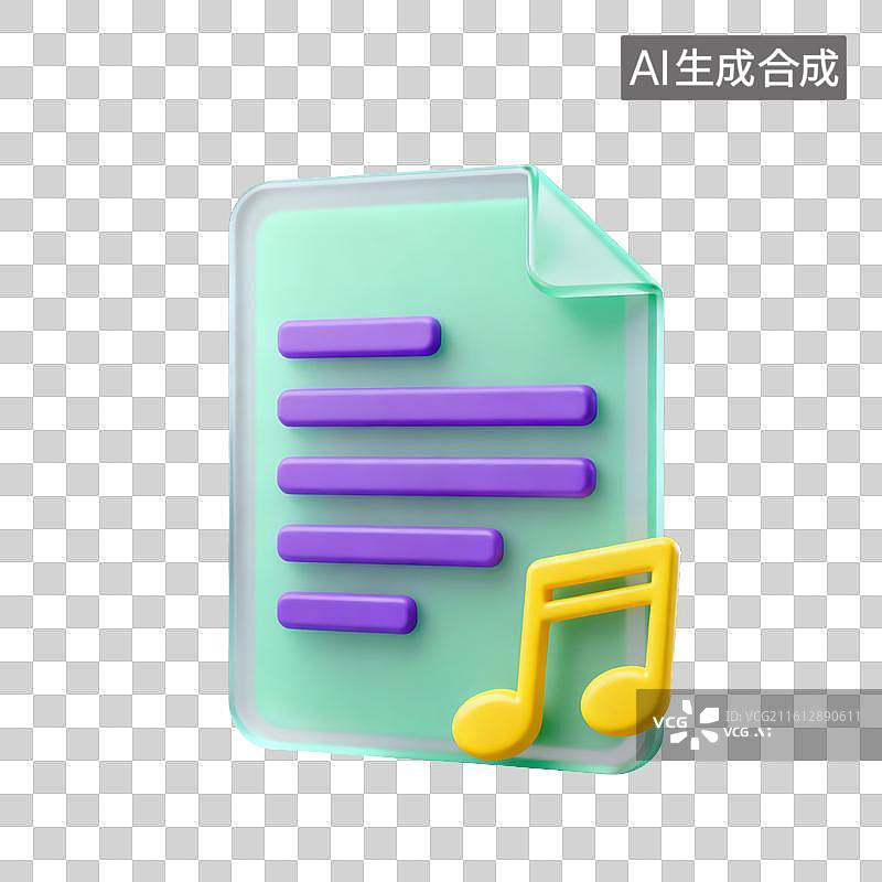 【AI数字艺术】3D磨砂玻璃材质教育主题音乐课带音符音频文件元素图片素材