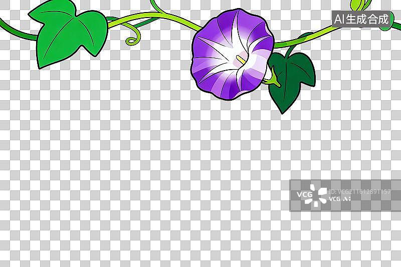 【AI数字艺术】卡通风格，藤蔓上的一片牵牛花PNG格式的免扣元素图片素材