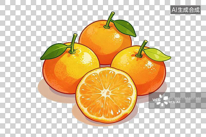 【AI数字艺术】卡通风格，汁水丰富的橙子，诱人的果肉PNG格式的免扣元素图片素材