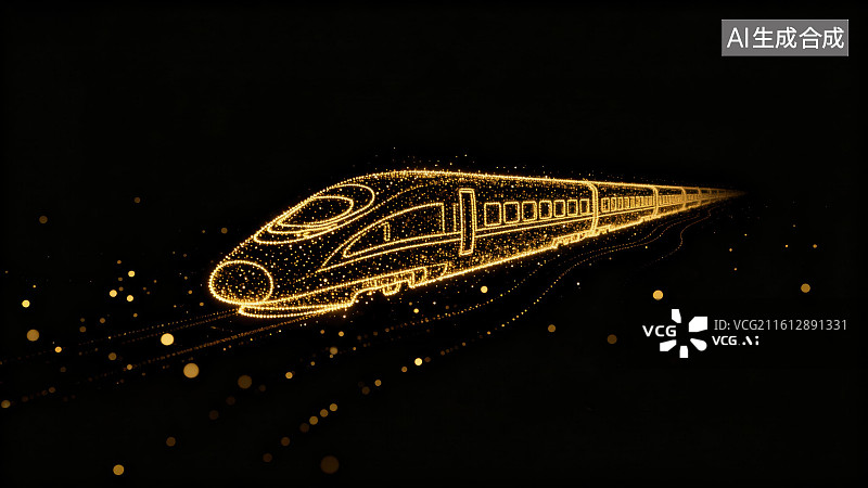 【AI数字艺术】金色线条构成的高速列车图片素材