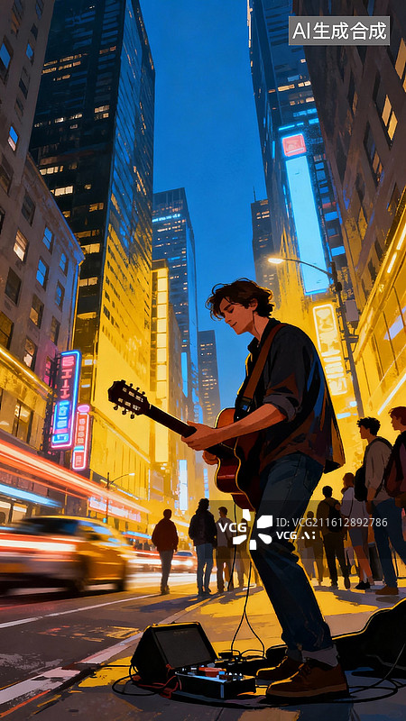 【AI数字艺术】街头歌手图片素材
