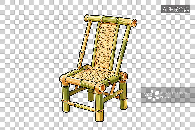 【AI数字艺术】卡通风格，竹子编织的竹椅PNG格式的免扣元素图片素材