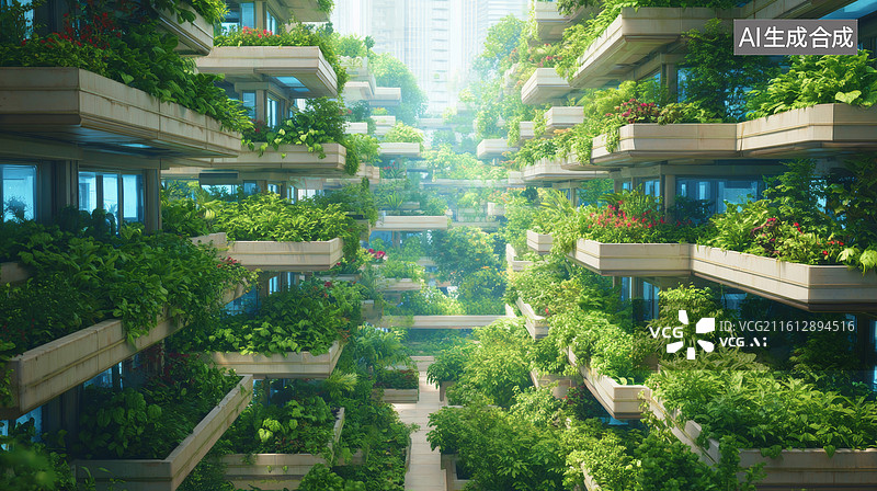 【AI数字艺术】垂直绿植建筑群图片素材