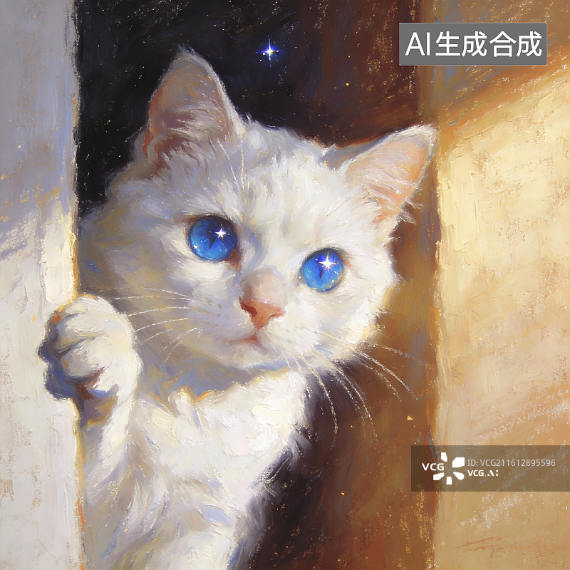 【AI数字艺术】白猫探头望向窗外图片素材