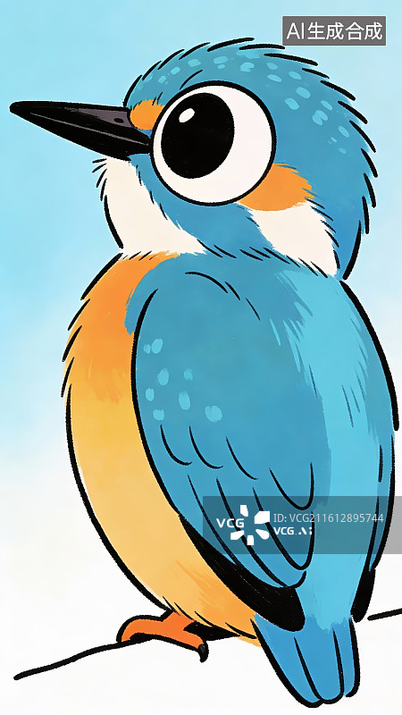 【AI数字艺术】卡通翠鸟侧身站立图片素材