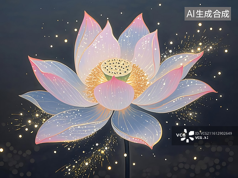 【AI数字艺术】发光莲花在星空背景中绽放图片素材