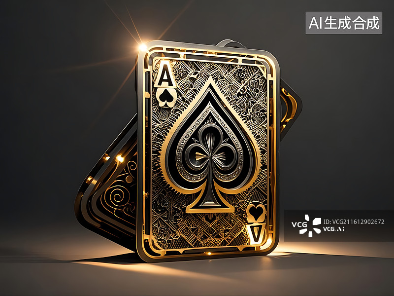 【AI数字艺术】金色扑克牌特写光影效果图片素材