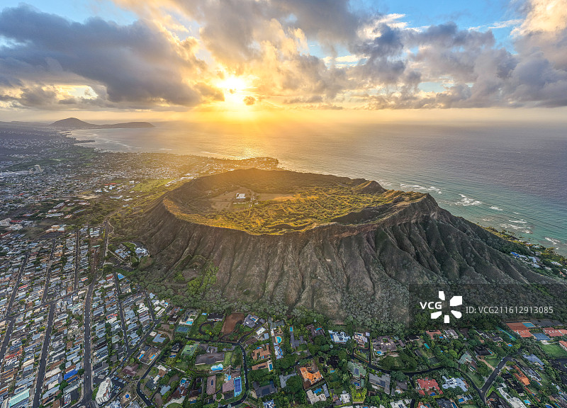 美国夏威夷城市航拍全景图片素材