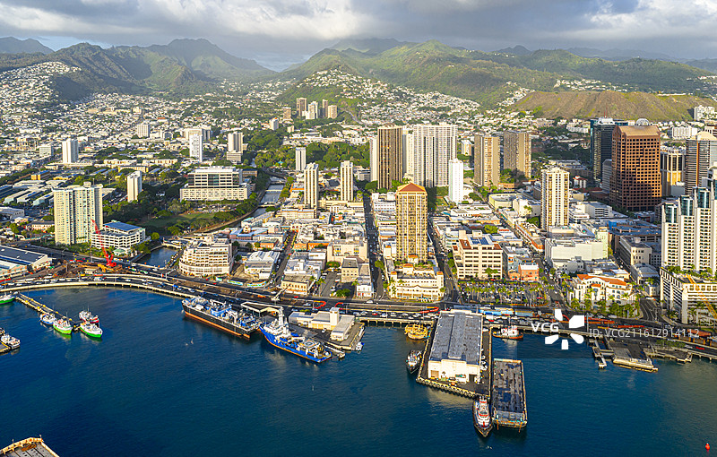美国夏威夷城市航拍全景图片素材