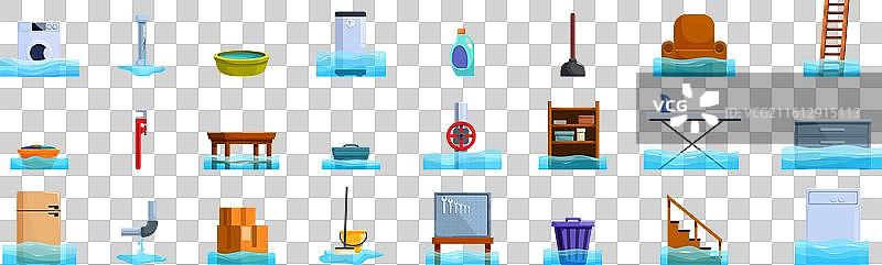 洪水房屋地下室图标集 家园被淹没图片素材