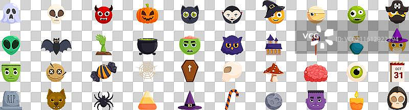 万圣节表情符号图标集，万圣节彩色图片素材