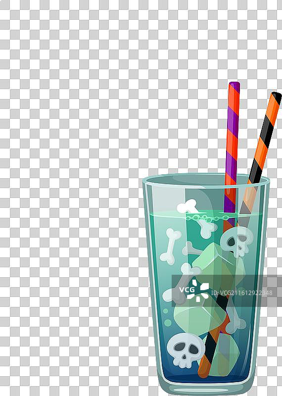 万圣节鸡尾酒，配有冰块骨头和诡异的骷髅头图片素材