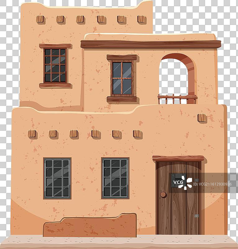 两层木窗土坯房图片素材