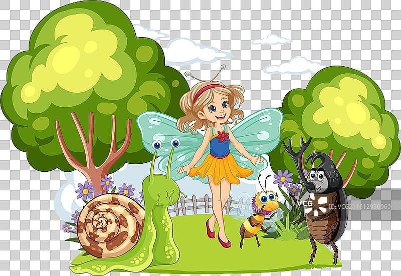 森林里的仙女与昆虫朋友们图片素材