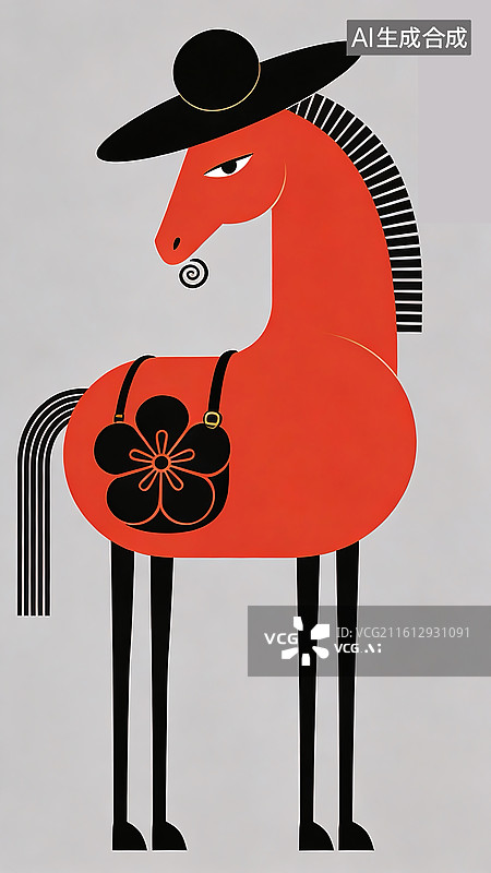 【AI数字艺术】时尚的卡通马新年背景图片素材