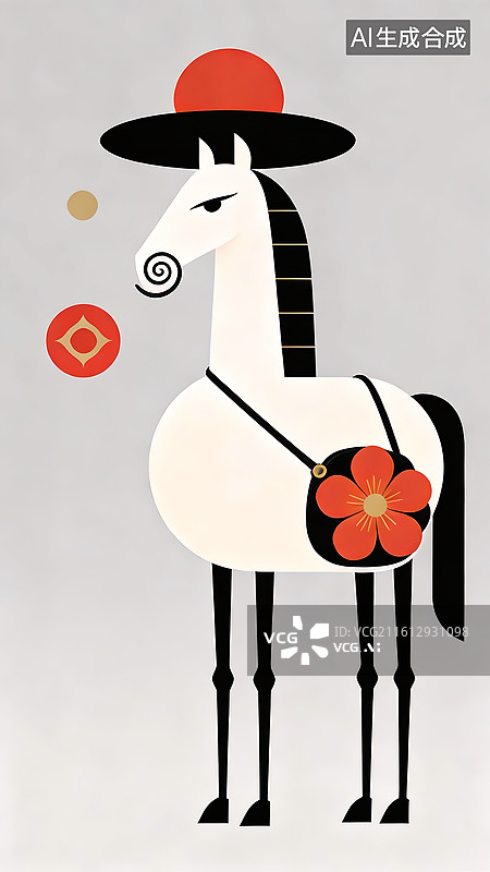 【AI数字艺术】时尚的卡通马新年背景图片素材