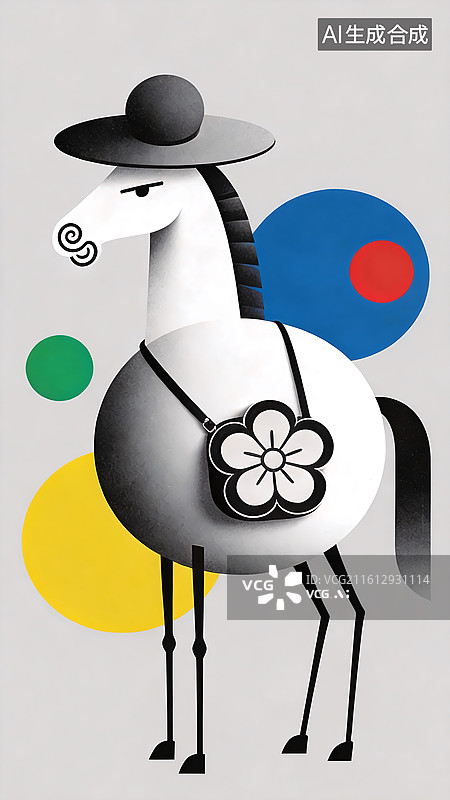 【AI数字艺术】时尚的卡通马新年背景图片素材