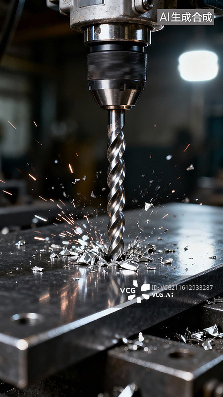 【AI数字艺术】钻头加工工业感车间作业场景图片素材
